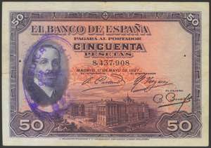 50 Pesetas. May 17, 1927. Without serial and ... 