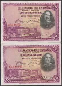 Set of 2 50 Pesetas banknotes issued on ... 