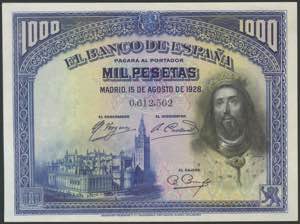 1000 Pesetas. August 15, 1928. Without ... 