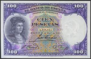 100 pesetas. April 25, 1931. Without series. ... 