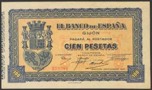 100 pesetas. Bank of Gijón. September 1937. ... 