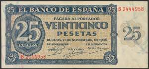 25 Pesetas. November 21, 1936. Series S, ... 