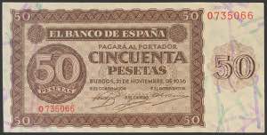 50 Pesetas. November 21, 1936. Series O, not ... 