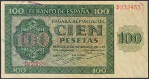 100 pesetas. November 21, 1936. Series D. ... 