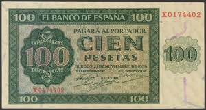 100 pesetas. November 21, 1936. Series X, ... 