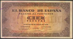 100 pesetas. May 20, 1938. Series C. (Edifil ... 