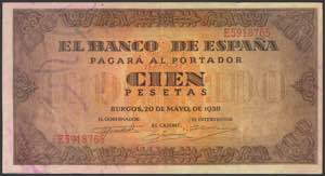100 pesetas. May 20, 1938. Series E. (Edifil ... 