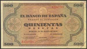 500 pesetas. May 20, 1938. Series A. (Edifil ... 