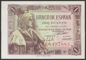 1 peseta. June 15, 1945. Series E. (Edifil ... 