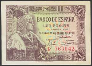 1 peseta. June 15, 1945. Series G. (Edifil ... 