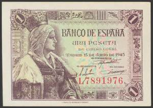 1 peseta. June 15, 1943. Series L. (Edifil ... 