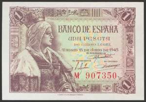 1 peseta. June 15, 1945. Series M, last ... 