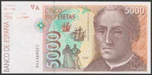 5000 pesetas. October 12, 1992. Series 9A, ... 