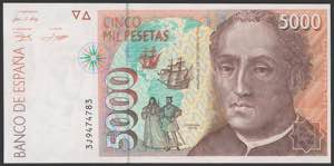 5000 pesetas. October 12, 1992. Series 3J. ... 