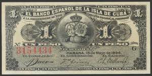 BANCO ESPAÑOL DE LA ISLA DE CUBA. 1 Peso. 5 ... 