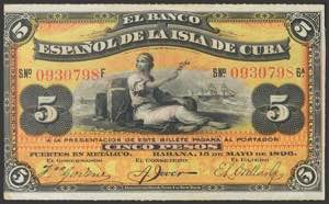BANCO ESPAÑOL DE LA ISLA DE CUBA. 5 Pesos. ... 