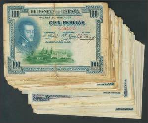 Set of 80 banknotes of 100 Pesetas issued on ... 