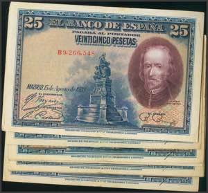 Set of 9 banknotes of 25 Pesetas, issued on ... 
