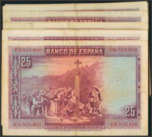 Set of 9 banknotes of 25 Pesetas, ... 
