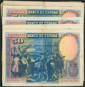 Set of 9 50 Pesetas banknotes ... 