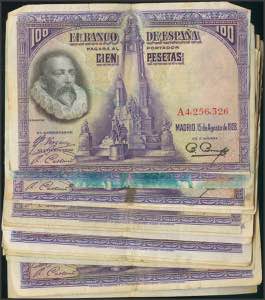 Set of 19 100 Pesetas banknotes issued on ... 