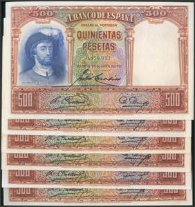 Set of 6 100 Pesetas banknotes issued on ... 