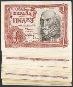 Set of 45 1 Peseta banknotes issued on July ... 