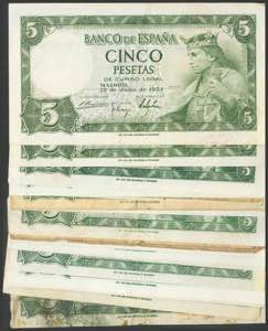 Set of 27 banknotes of 5 Pesetas issued on ... 