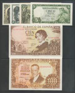Set of 6 Bank of Spain notes of various ... 