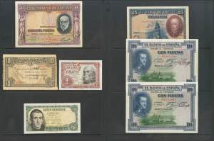 Set of 7 Spanish Bank notes, of different ... 