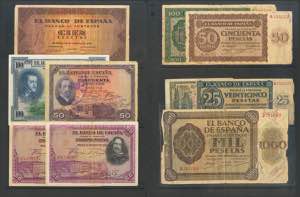 Set of 16 Bank of Spain notes of different ... 
