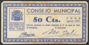 FONZ (HUESCA). 50 Céntimos. Agosto 1937. ... 