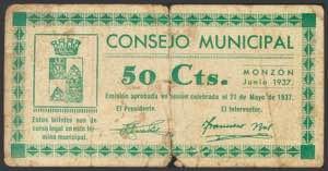 MONZON (HUESCA). 50 Céntimos. Junio 1937. ... 
