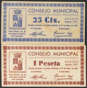 MONZON (HUESCA). 25 Céntimos y 1 Peseta. ... 