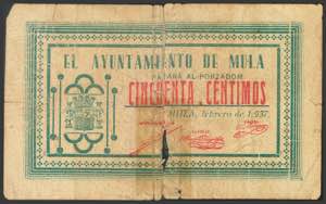 MULA (MURCIA). 50 Céntimos. Febrero 1937. ... 