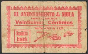 MULA (MURCIA). 25 Céntimos. Abril 1937. ... 