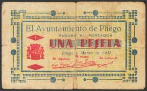 PLIEGO (MURCIA). 1 Peseta. Marzo 1937. Serie ... 