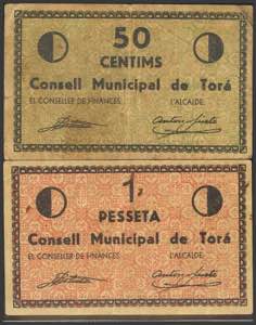 TORA DE RIUBREGOS (LERIDA). 50 Céntimos y 1 ... 