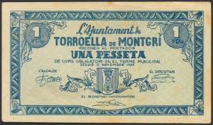 TORROELLA DE MONTGRI (GERONA). 1 Peseta. 12 ... 