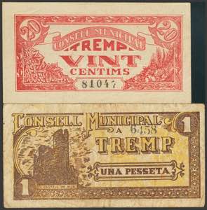 TREMP (LERIDA). 20 Céntimos y 1 Peseta. ... 