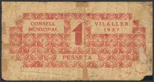 VILALLER (LERIDA). 1 Peseta. (1937ca). ... 