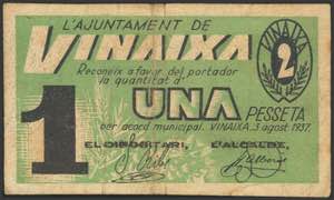 VINAIXA (LERIDA). 1 peseta. August ... 