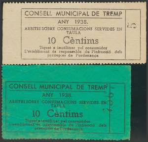 Set of 2 vouchers of 10 Cents issued in 1938 ... 