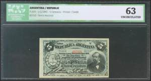 ARGENTINA. 5 cents. 1 November 1891. (Pick: ... 