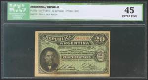 ARGENTINA. 20 cents. July 1, 1895. Series G. ... 