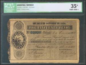 ARGENTINA. 50 pesos. 2 April 1861. (Pick: ... 