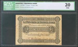 ARGENTINA. 5 pesos. 1 April 1867. (Pick: ... 