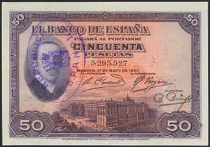 50 Pesetas. May 17, 1927. Without serial and ... 