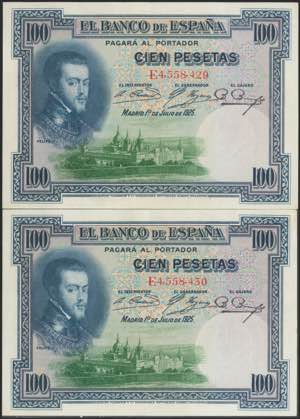 100 pesetas. July 1, 1925. Correlative pair. ... 