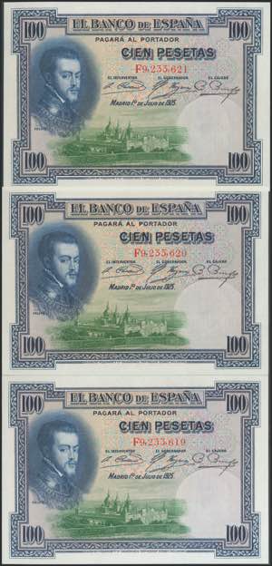 100 pesetas. July 1, 1925. Correlative trio. ... 
